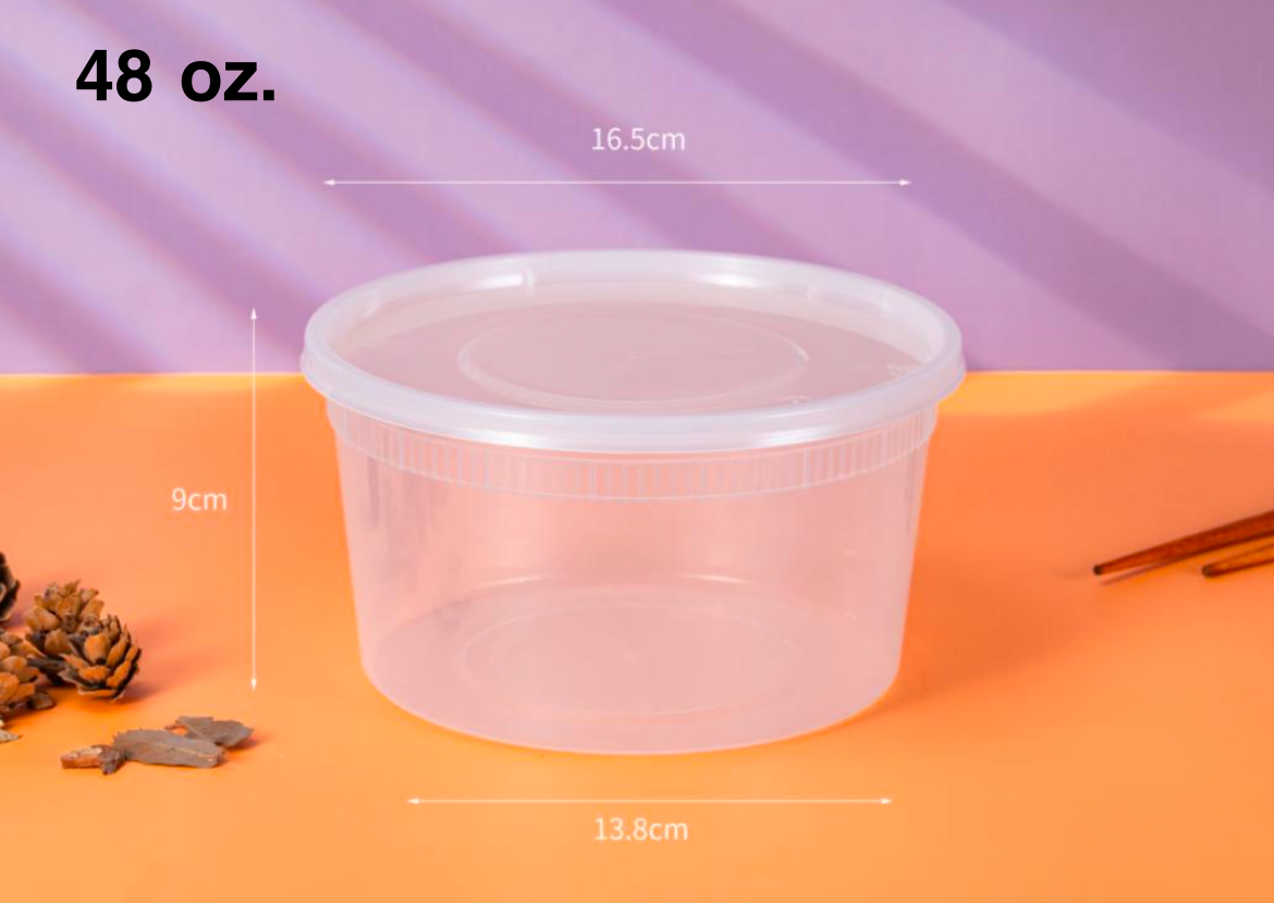 48 oz. Round Clear Plastic Soup Container Set - 120/Case