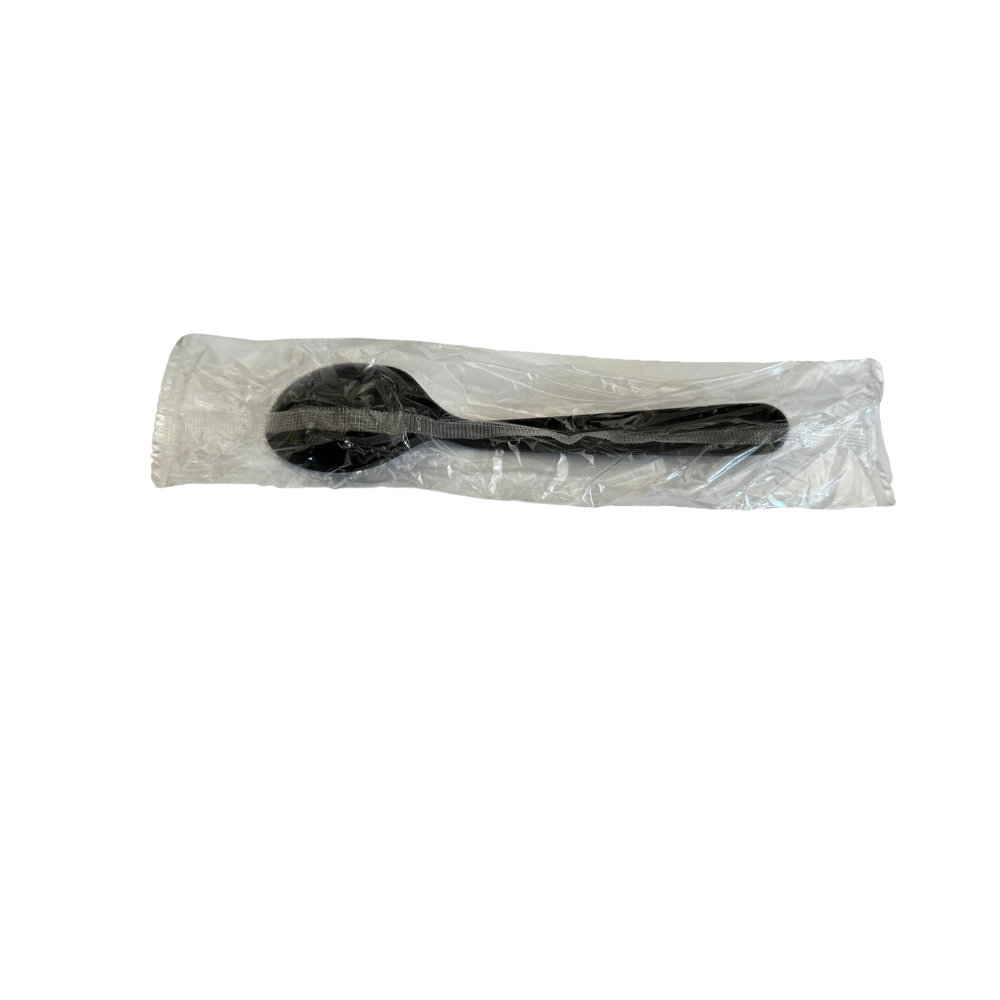6 Heavy Black Plastic Spoon (Individual Warp) - 1000/Case