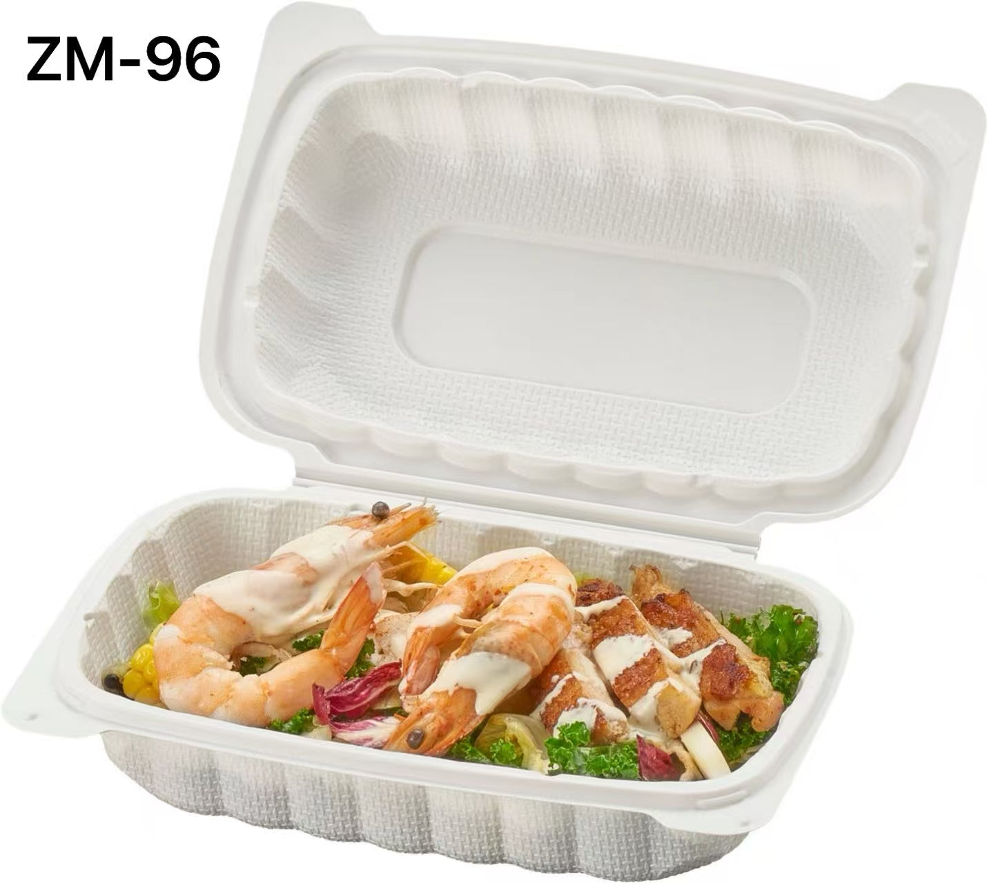 ZM-96 Square White Plastic 1-Compartment Hinged Food Container 9 X 6 X 3- 150/Case