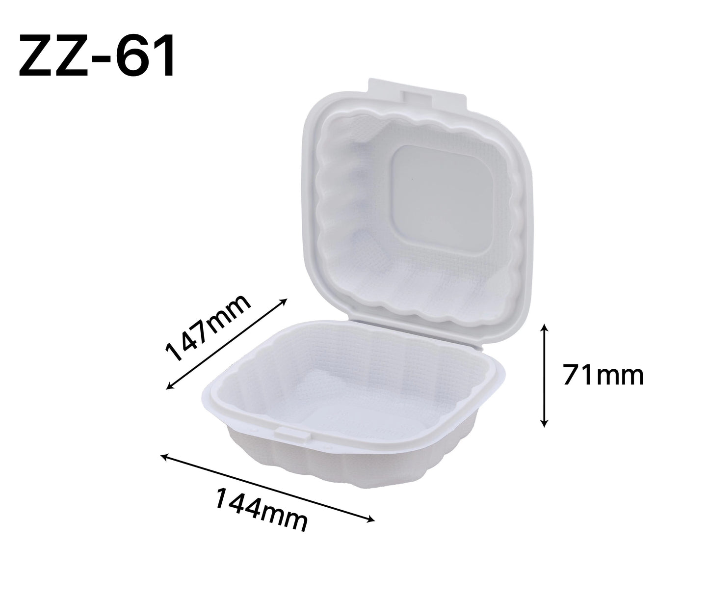 Rectangular White Plastic 1-Compartment Hinged Food Container 6 X 6 X 3 - 150/Case