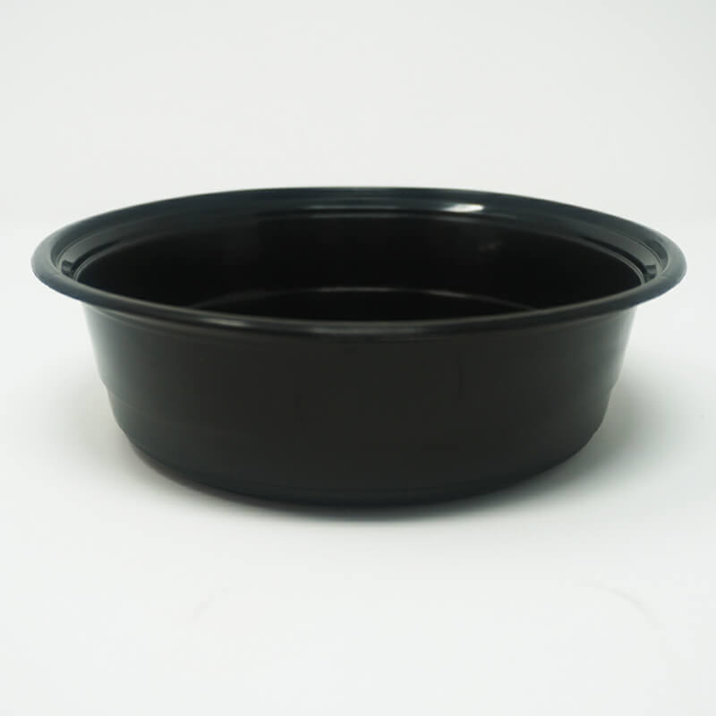 32oz. Round Black Plastic Deli Container Set - 150/Case