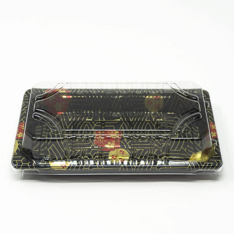 0.6-B Rectangular Black Plastic Sushi Tray Container Base (Not Combo) 6 3/8 X 3 1/2 X 3/4 - 1500/Case