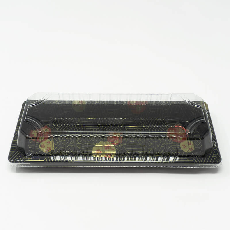 001-B Rectangular Black Plastic Sushi Tray Container Base (Not Combo) 8 3/4 X 3 3/4 X 7/8 - 1400/Case