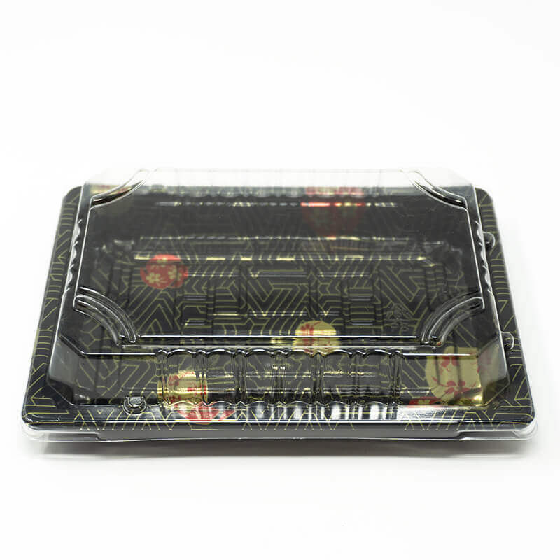 008-B Rectangular Black Plastic Sushi Tray Container Base (Not Combo) 6 1/2 X 3/4 - 1500/Case