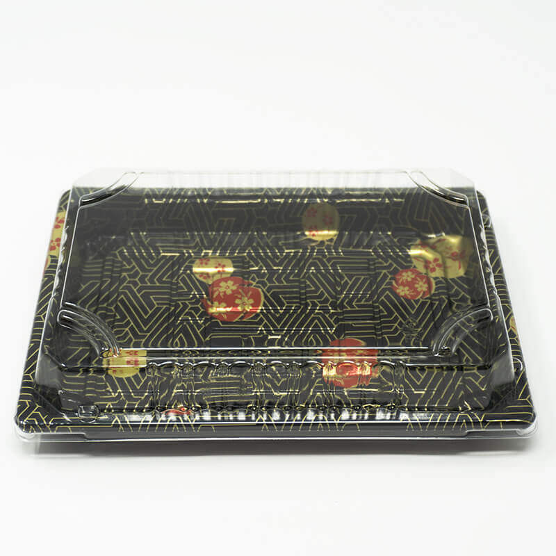 010-B Rectangular Black Plastic Sushi Tray Container Base (Not Combo) 7 3/8 X 5 1/8 X 7/8 - 1200/Case