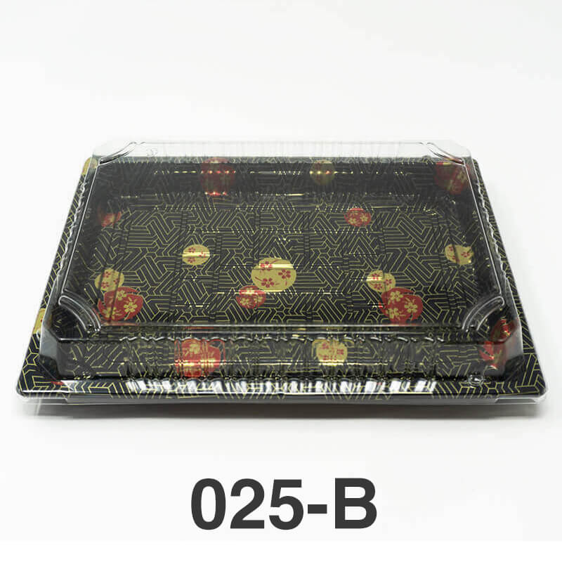 025-B Rectangular Black Plastic Sushi Tray Container Base (Not Combo) 10 1/4 X 7 3/8 X 7/8 - 504/Case