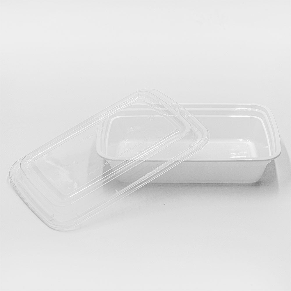 32 oz. Rectangular White Plastic Container Set (878) - 150/Case