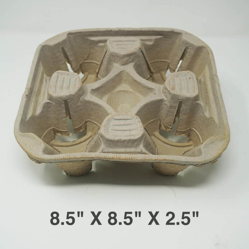 8.5 X 8.5 X 2.5 Square Brown 4 Cup Carrier - 300/Case
