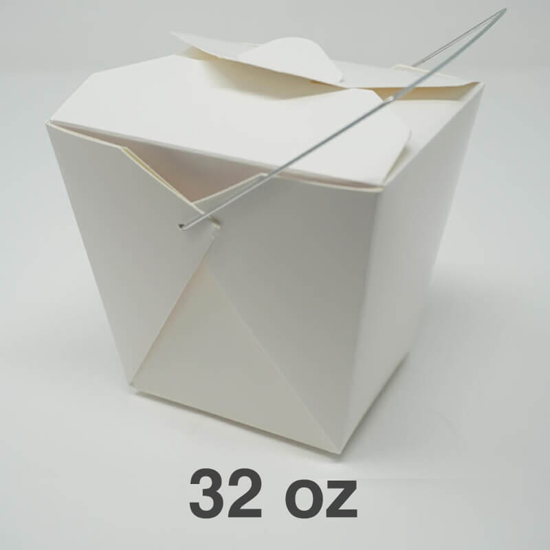 32oz. White Paper Take-Out Food Pail With Handle - 500/Case