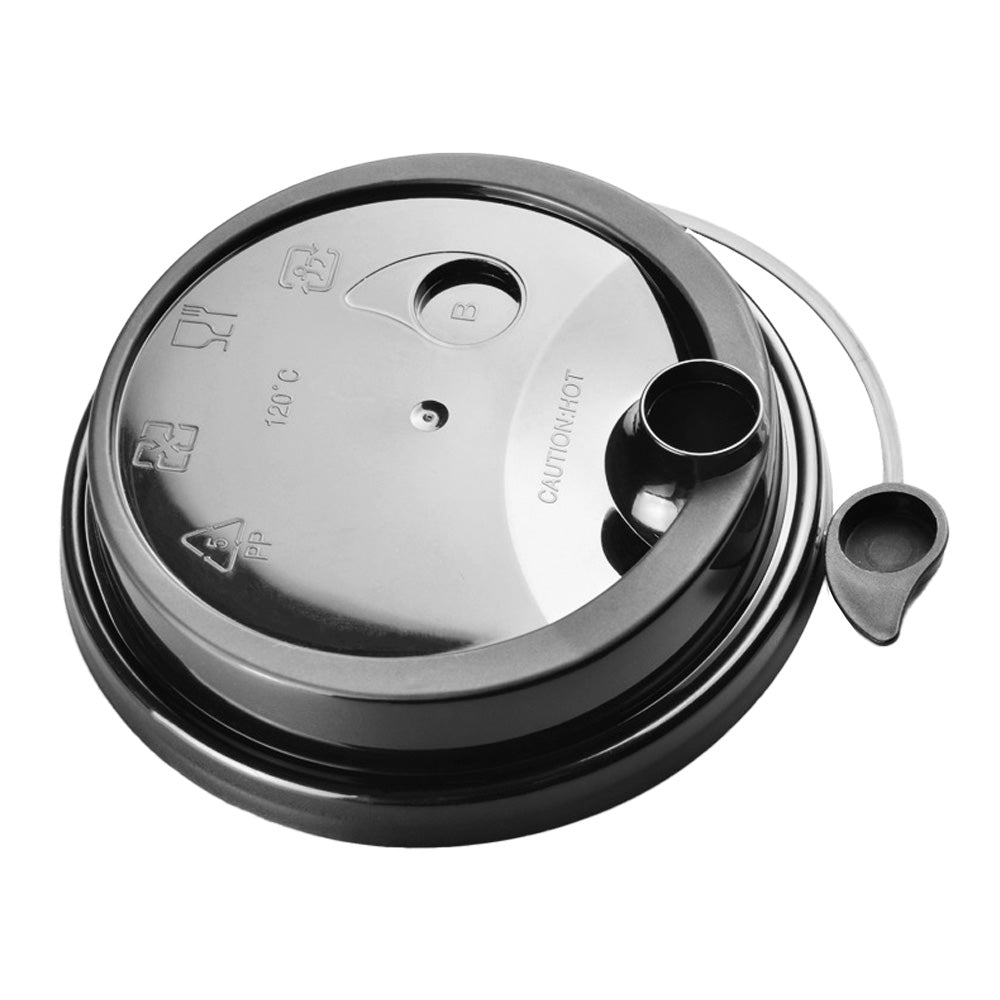 90 PP Black Injection Lid/Attached Stopper-1.000pieces/case