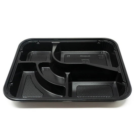 306 Rectangular Black Plastic Bento Box Set 10 1/2 X 8 1/8 X 1 3/8 - 200/Case
