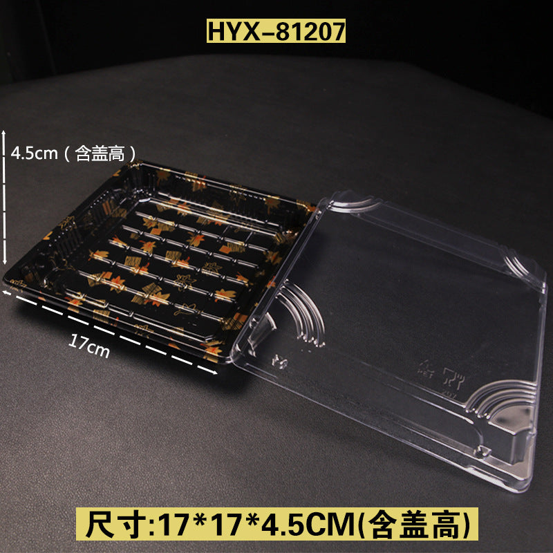 Manufacturer Custom Sushi Box with Lid Takeout Box Salmon Disposable Lunch Box Japanese Style Gold Leaf Print Transparent Box