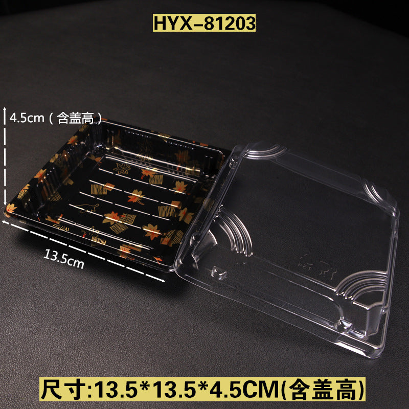 Manufacturer Custom Sushi Box with Lid Takeout Box Salmon Disposable Lunch Box Japanese Style Gold Leaf Print Transparent Box