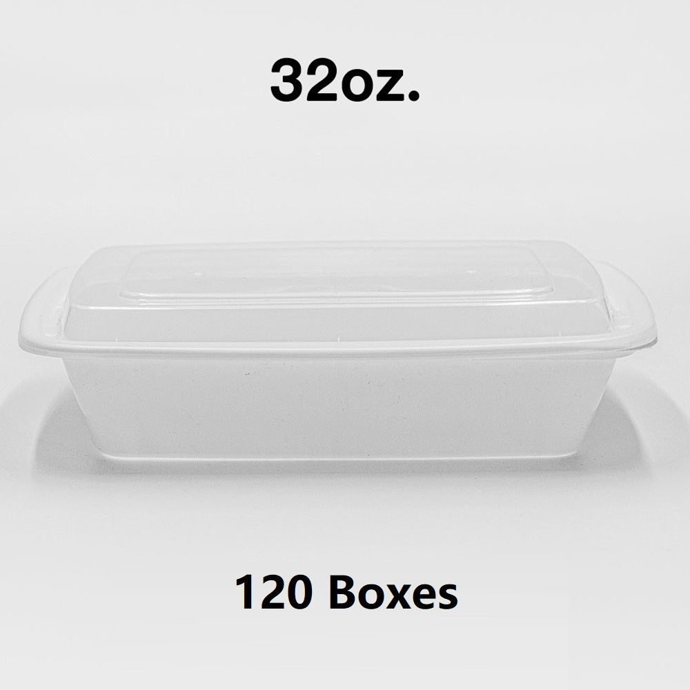 [Bulk 120 Cases] 32 oz. Rectangular White Plastic Container Set (878) - 150/Case