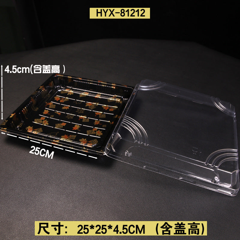 Manufacturer Custom Sushi Box with Lid Takeout Box Salmon Disposable Lunch Box Japanese Style Gold Leaf Print Transparent Box