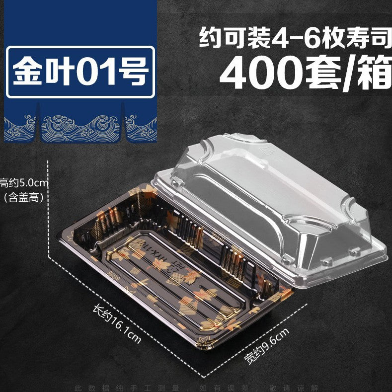 Manufacturer Custom Sushi Box with Lid Takeout Box Salmon Disposable Lunch Box Japanese Style Gold Leaf Print Transparent Box