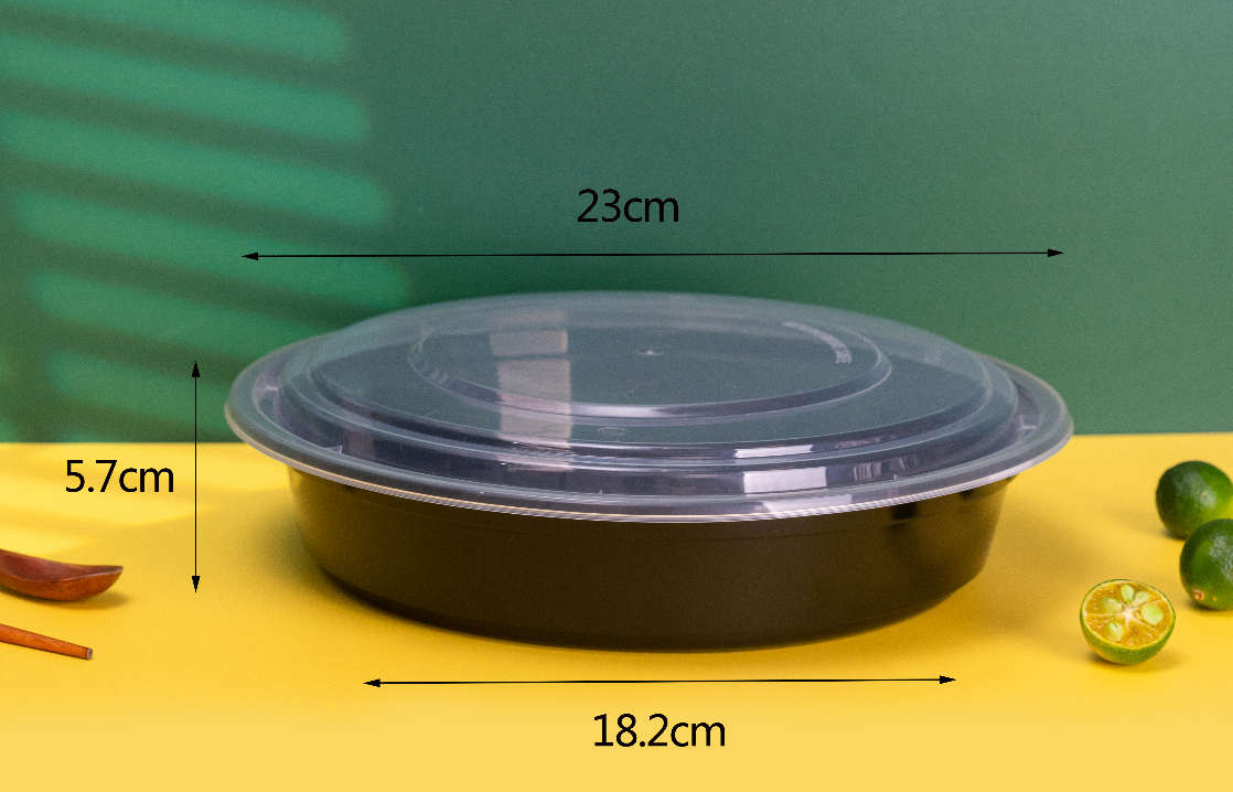 48oz. Round Black Plastic Deli Container Set - 150/Case