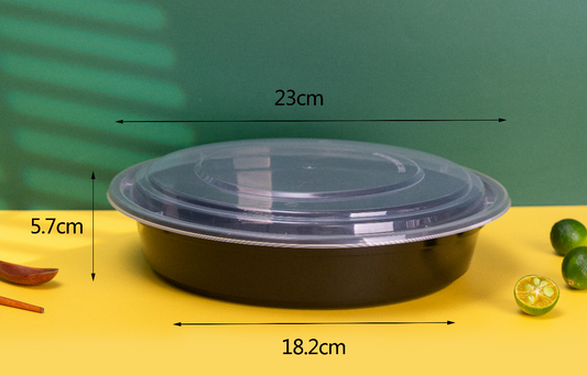 48oz. Round Black Plastic Deli Container Set - 150/Case