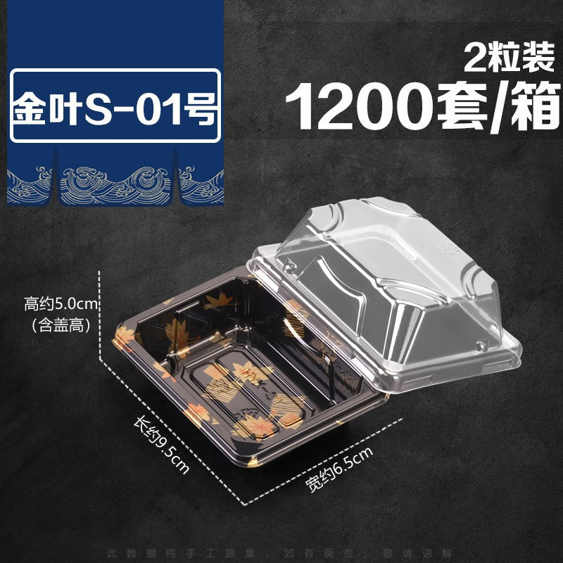 Manufacturer Custom Sushi Box with Lid Takeout Box Salmon Disposable Lunch Box Japanese Style Gold Leaf Print Transparent Box