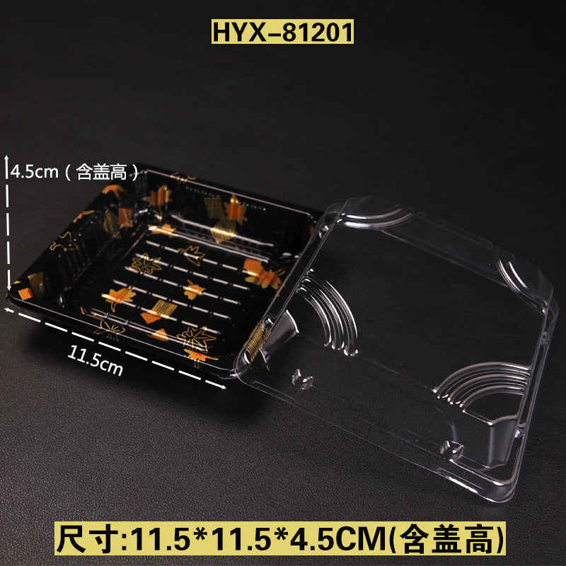 Manufacturer Custom Sushi Box with Lid Takeout Box Salmon Disposable Lunch Box Japanese Style Gold Leaf Print Transparent Box