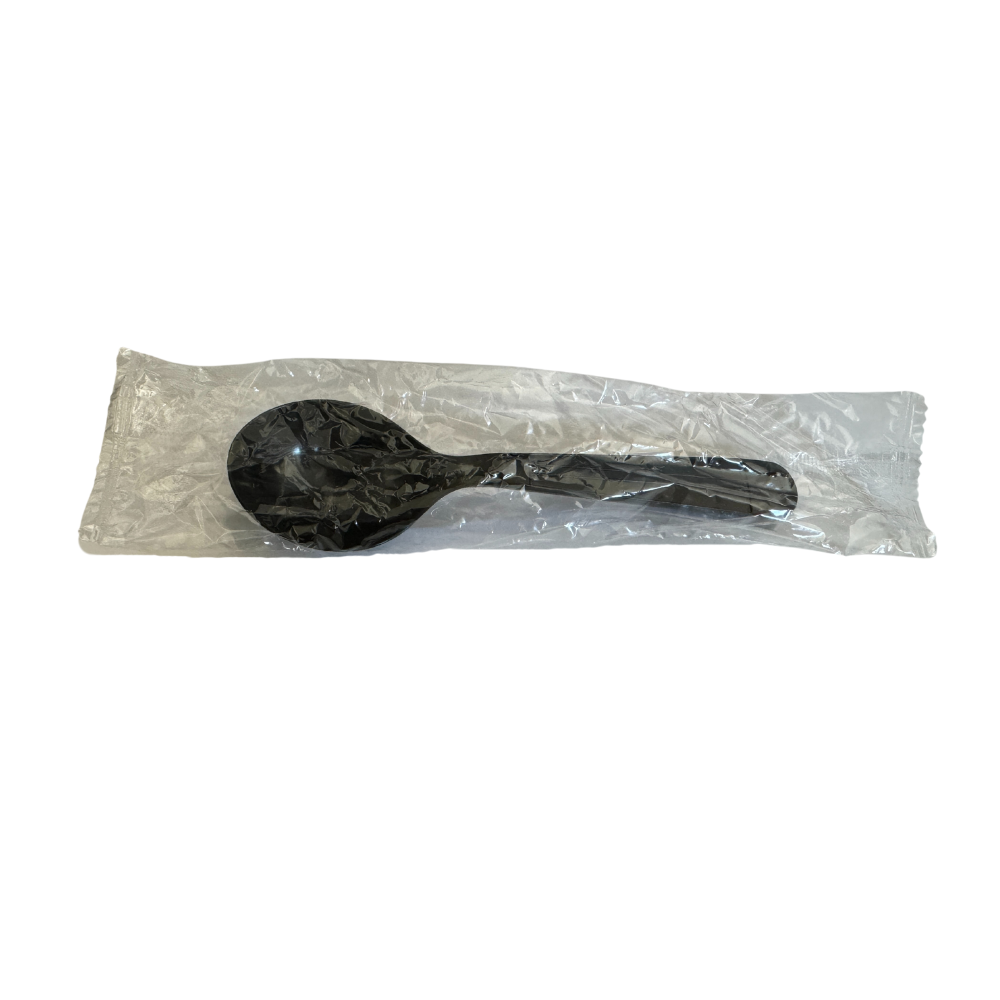 6 Heavy Black Plastic Spoon (Individual Warp) - 1000/Case