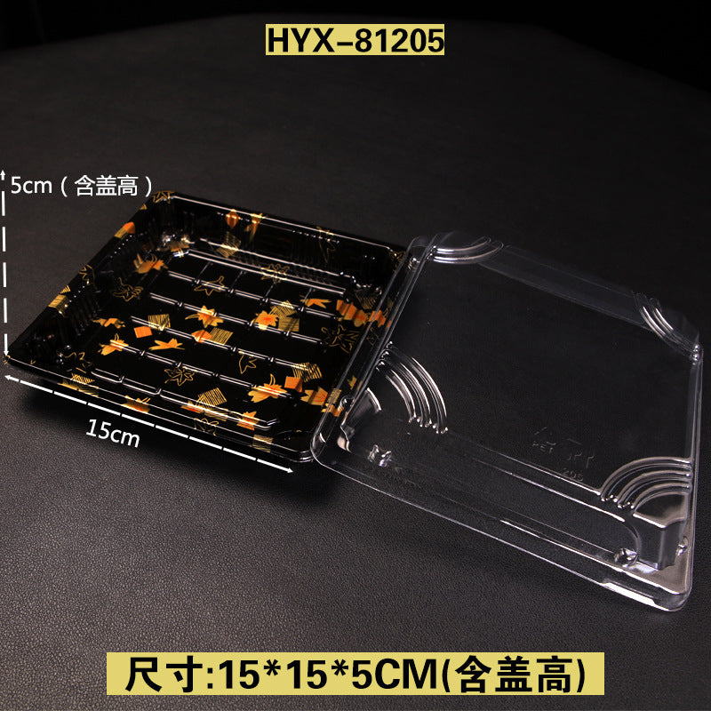 Manufacturer Custom Sushi Box with Lid Takeout Box Salmon Disposable Lunch Box Japanese Style Gold Leaf Print Transparent Box
