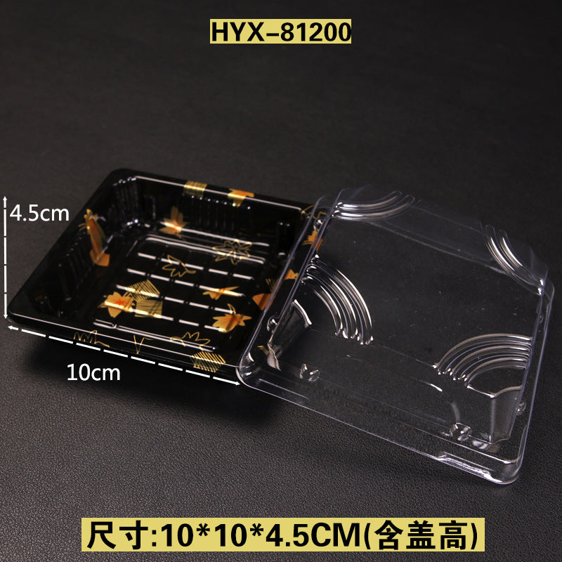 Manufacturer Custom Sushi Box with Lid Takeout Box Salmon Disposable Lunch Box Japanese Style Gold Leaf Print Transparent Box