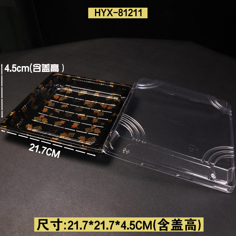 Manufacturer Custom Sushi Box with Lid Takeout Box Salmon Disposable Lunch Box Japanese Style Gold Leaf Print Transparent Box