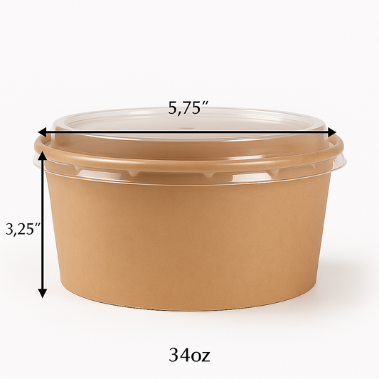 34 oz. Round Kraft Salad Bowl with Lid 600 Sets/Case