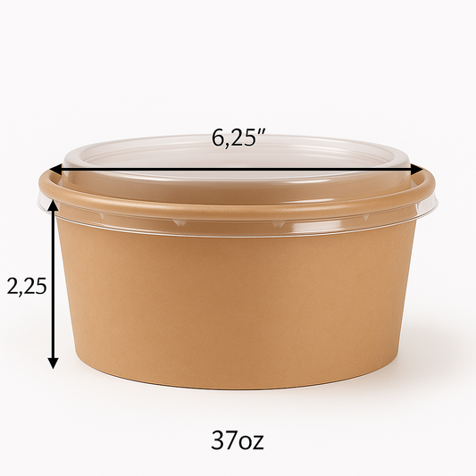 37 oz. Round Kraft Salad Bowl with Lid 600 Sets/Case