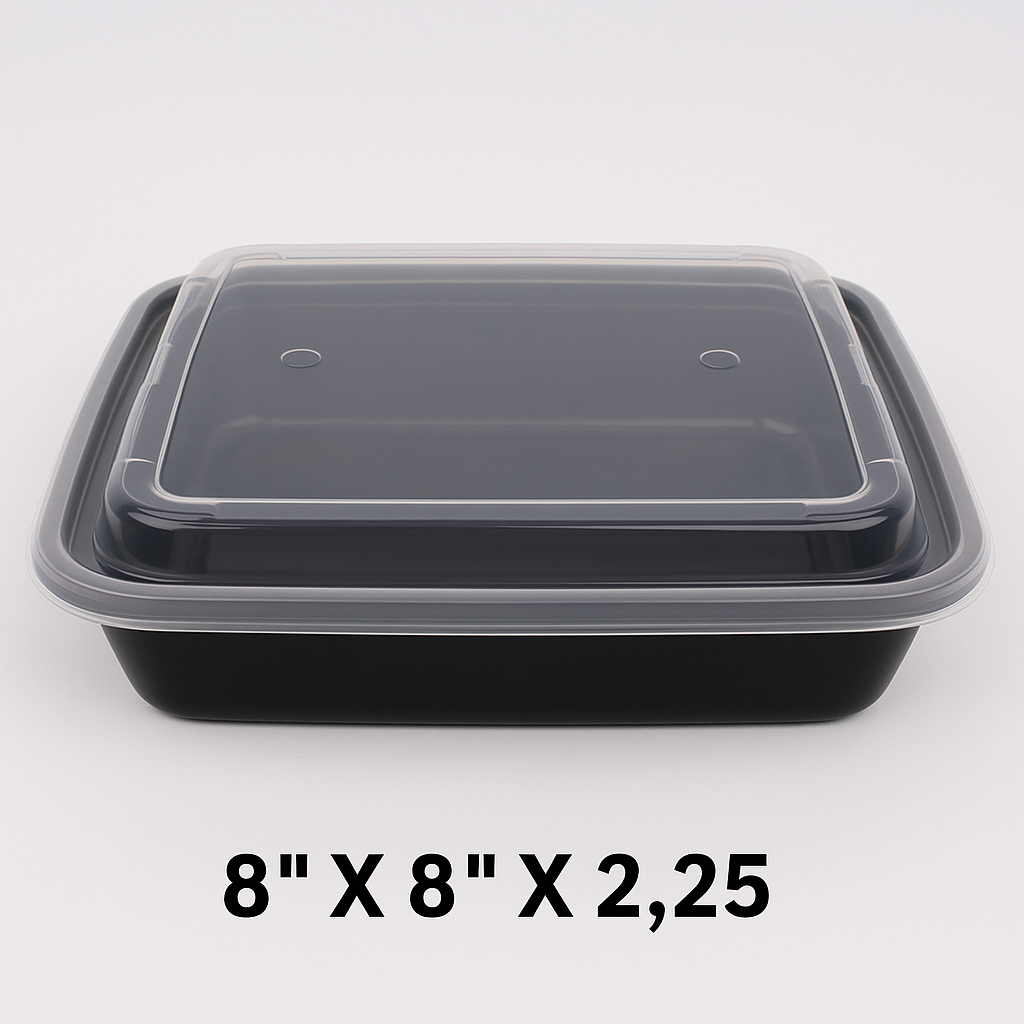 8 X 8 Square Black Plastic Container Set (8148) - 100/Case