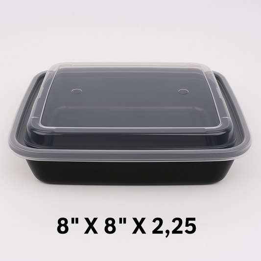 8 X 8 Square Black Plastic Container Set (8148) - 100/Case