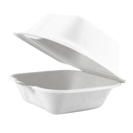 AHD Square White Paper Hinged Food Container 6 X 6 - 500/Case
