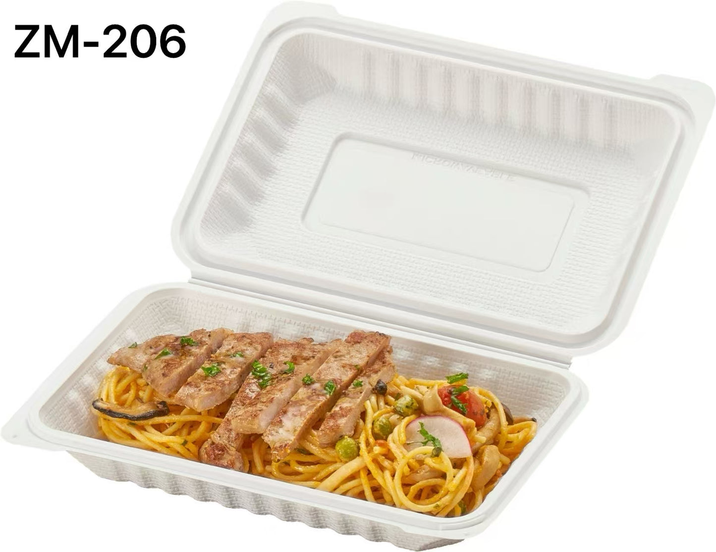 ZM-206 Rectangular White Plastic Hinged Food Container 9 X 6 - 150/Case