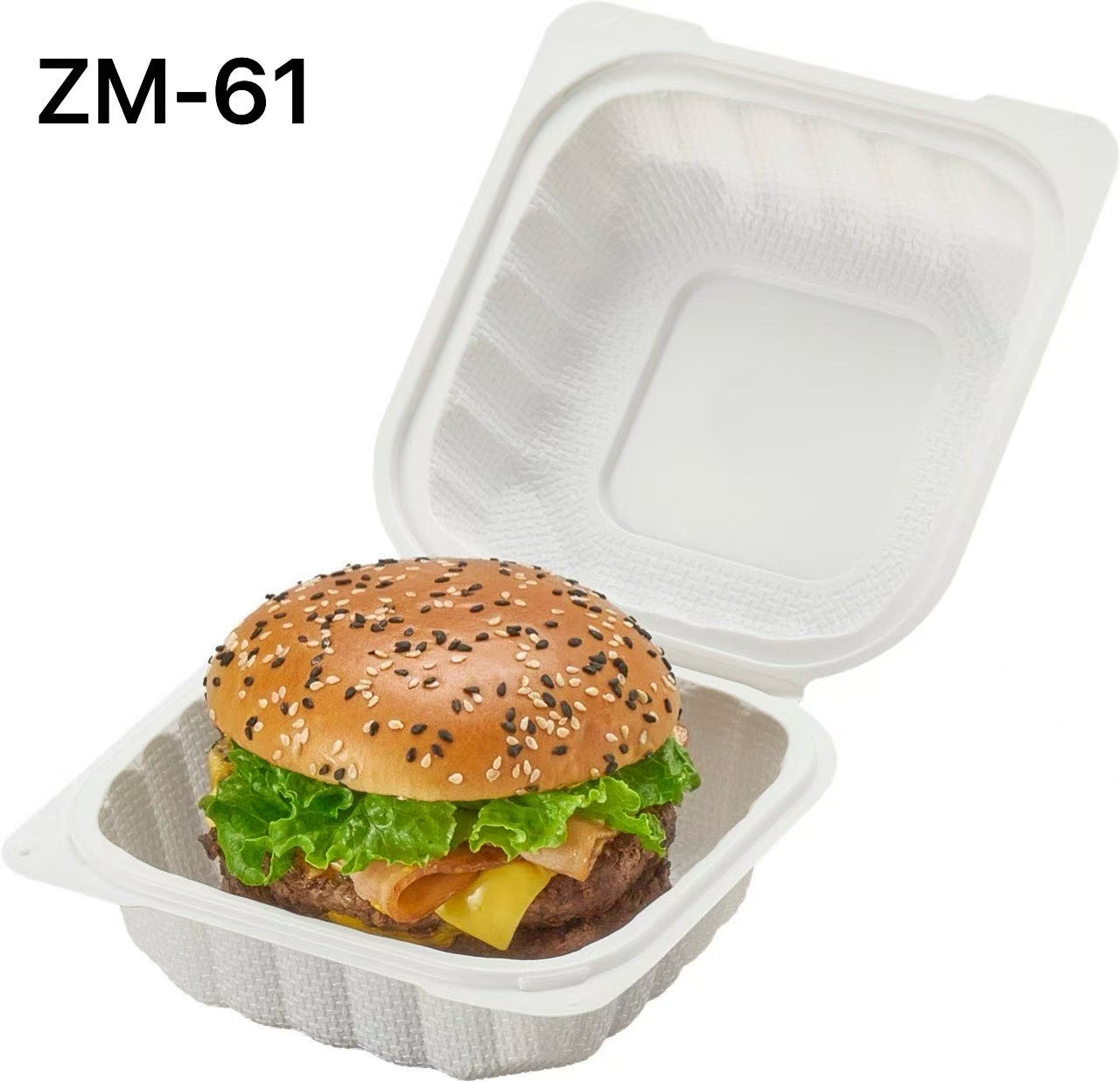 ZM-61 Square White Plastic Hinged Food Container 6 X 6 X 3 - 300/Case