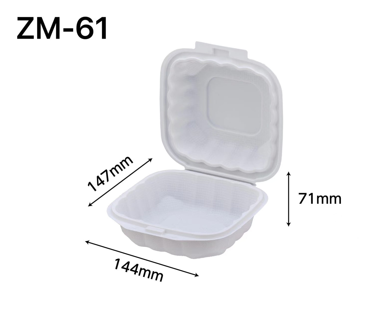 ZM-61 Square White Plastic Hinged Food Container 6 X 6 X 3 - 300/Case