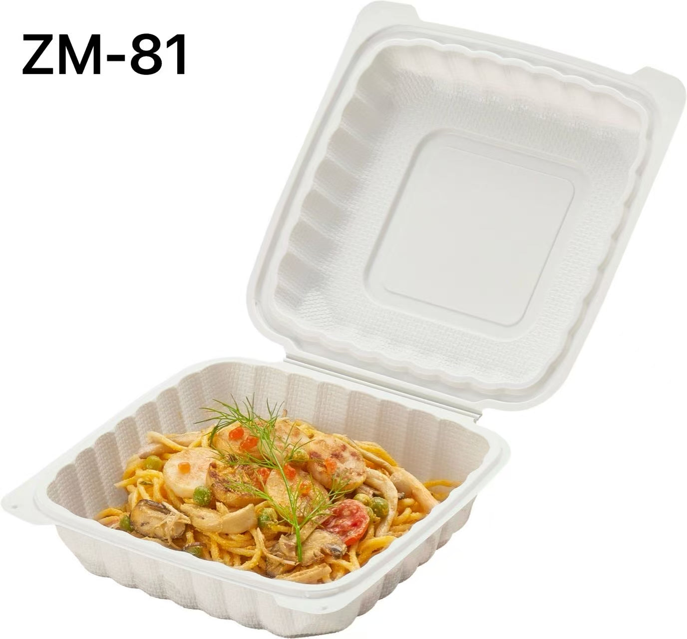 ZM-81 Square White Plastic 1-Compartment Hinged Food Container 8 X 8 X 3 - 150/Case