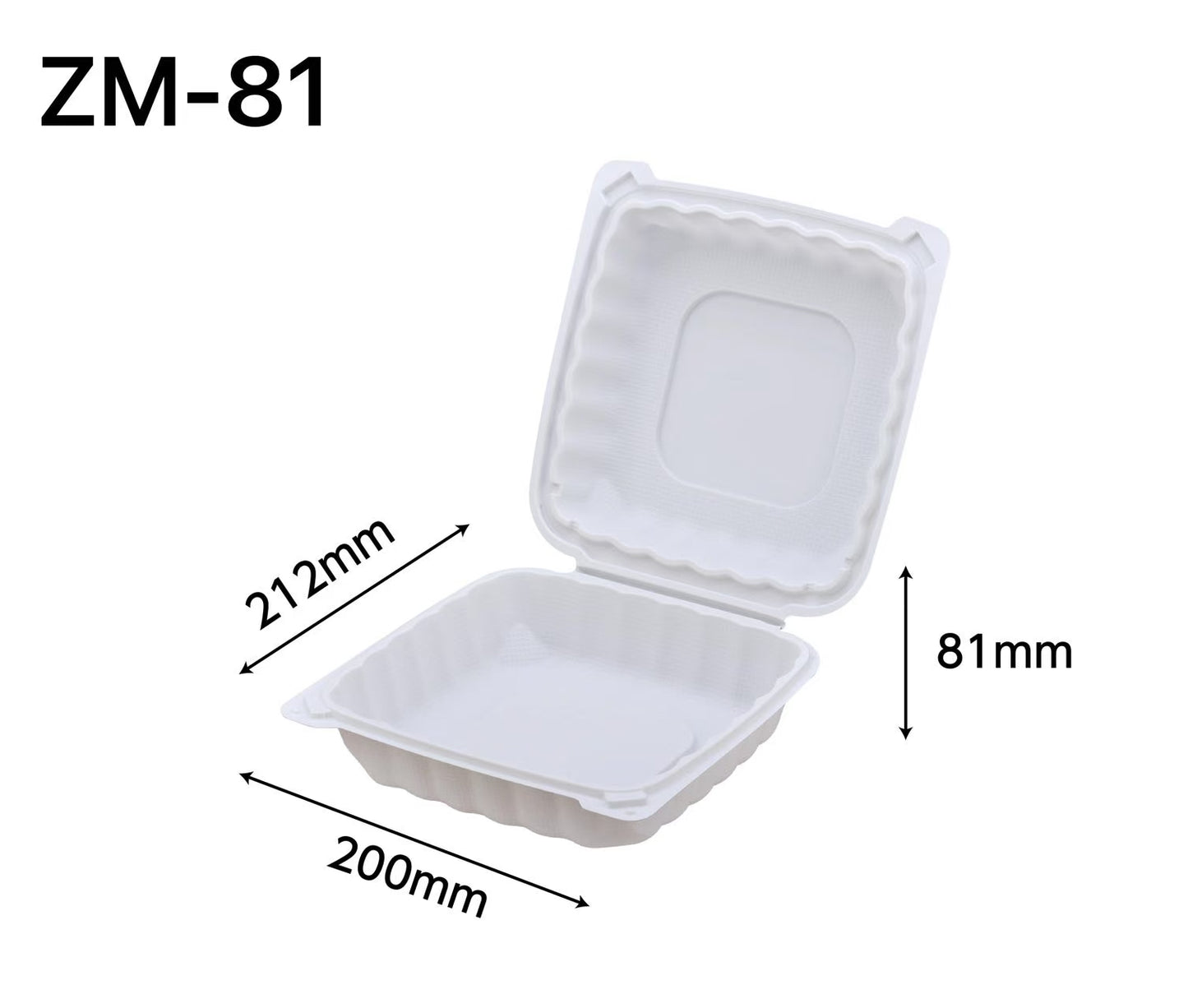 ZM-81 Square White Plastic 1-Compartment Hinged Food Container 8 X 8 X 3 - 150/Case