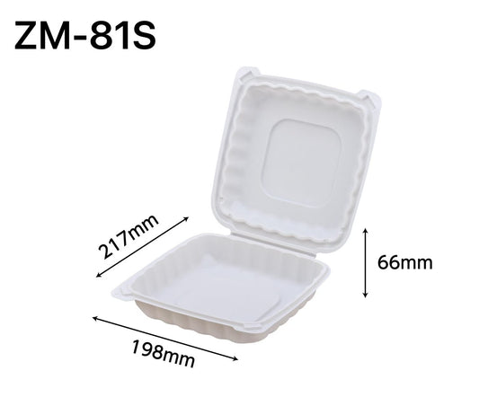 ZM-81S Square White Plastic 1-Compartment Hinged Food Container 8 X 8  X 2.5- 150/Case