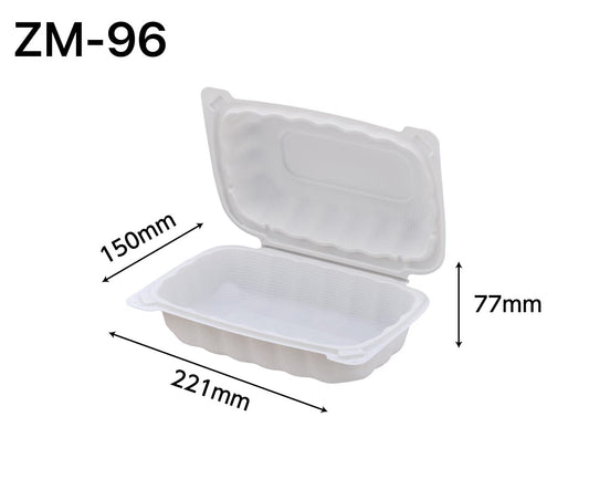 ZM-96 Square White Plastic 1-Compartment Hinged Food Container 9 X 6  X 3- 150/Case
