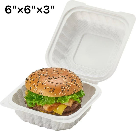 Rectangular White Plastic 1-Compartment Hinged Food Container 6 X 6 X 3  - 150/Case
