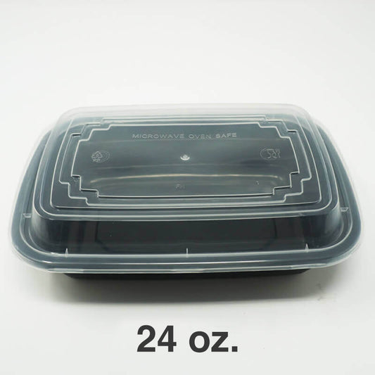 24oz. Rectangular Black Plastic Deli Container Set - 150/Case