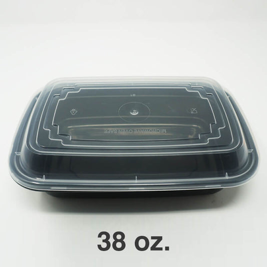 FH 38oz. Rectangular Black Plastic Deli Container Set - 150/Case