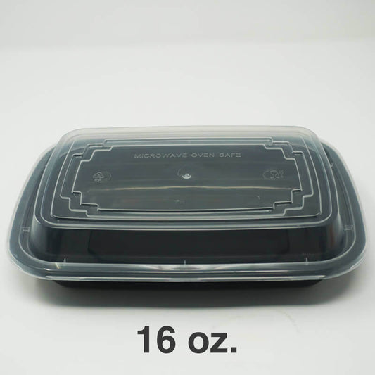 16oz. Rectangular Black Plastic Deli Container Set - 150/Case
