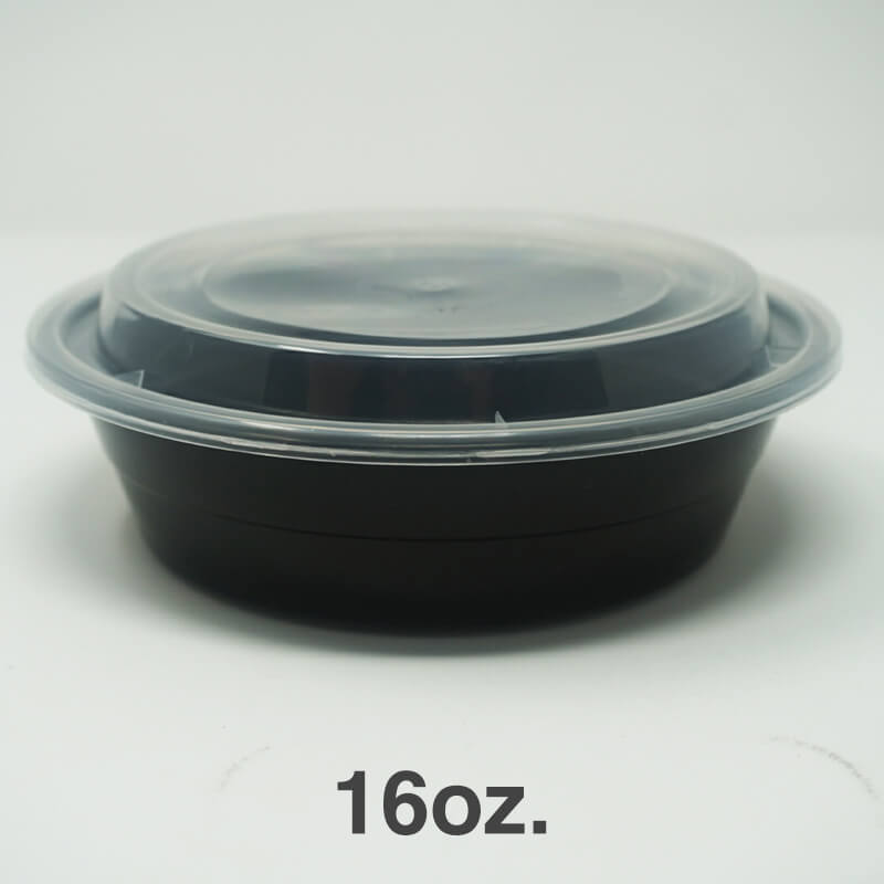 16oz. Round Black Plastic Deli Container Set - 150/Case