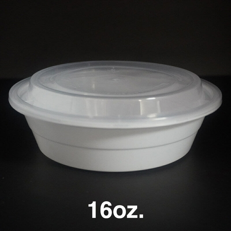 16oz. Round White Plastic Deli Container Set - 150/Case