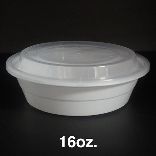 16oz. Round White Plastic Deli Container Set - 150/Case