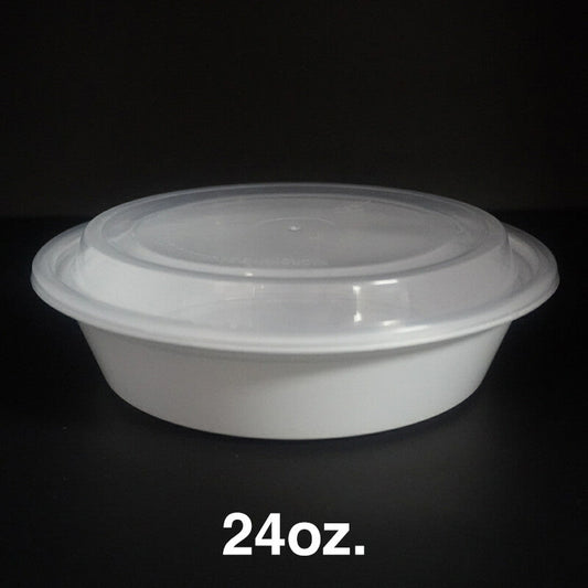 24oz. Round White Plastic Deli Container Set - 150/Case