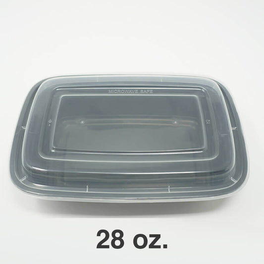 28oz. Rectangular Black Plastic Food Container Set - 150/Case