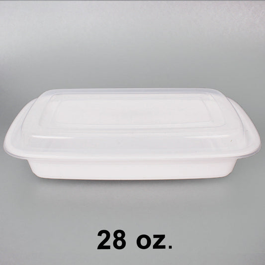 28 oz. Rectangular White Plastic Food Container Set - 150/Case